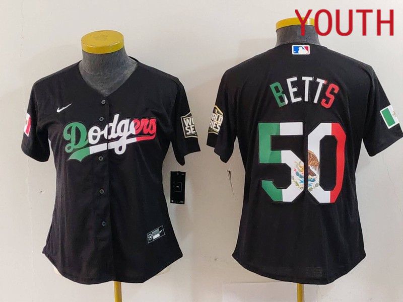 Youth Los Angeles Dodgers 50 Betts Black Fashion Nike 2024 MLB Jersey style 724